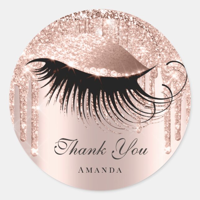 Thank You Name 16th Bridal Rose Glitter Eye Classic Round Sticker (Front)