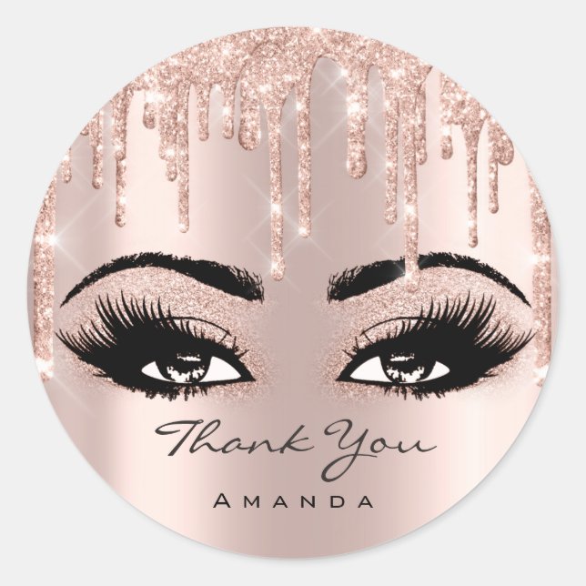 Thank You Name 16th Bridal Rose Glitter Eyelash Classic Round Sticker (Front)