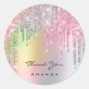 Thank You Name 16th Bridal Rose Glitter Holograph Classic Round Sticker