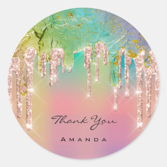 Thank You Name 16th Bridal Rose Glitter Holograph Classic Round Sticker (Front)