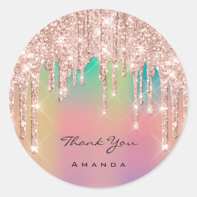 Thank You Name 16th Bridal Rose Glitter Ombre Classic Round Sticker (Front)