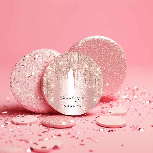 Thank You Name 16th Bridal Rose Glitter Pink Classic Round Sticker (Thank You Name 16th Bridal Rose Glitter Pink Classic Round Sticker)