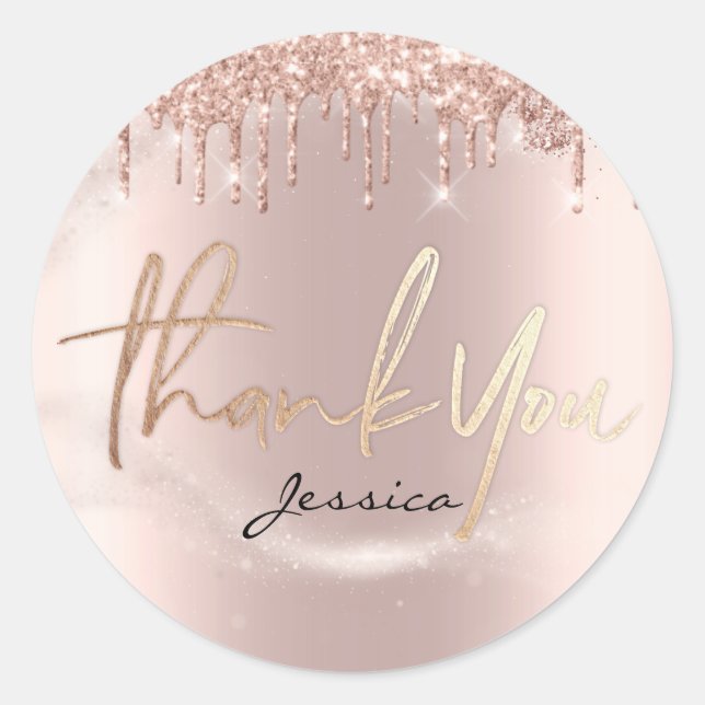 Thank You Name 16th Bridal Rose Glitter Spark Classic Round Sticker (Front)