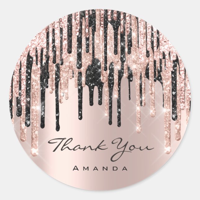 Thank You Name 16th Bridal Rose Glitter Spark Classic Round Sticker (Front)