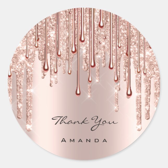 Thank You Name 16th Bridal Rose Glitter Spark Classic Round Sticker (Front)