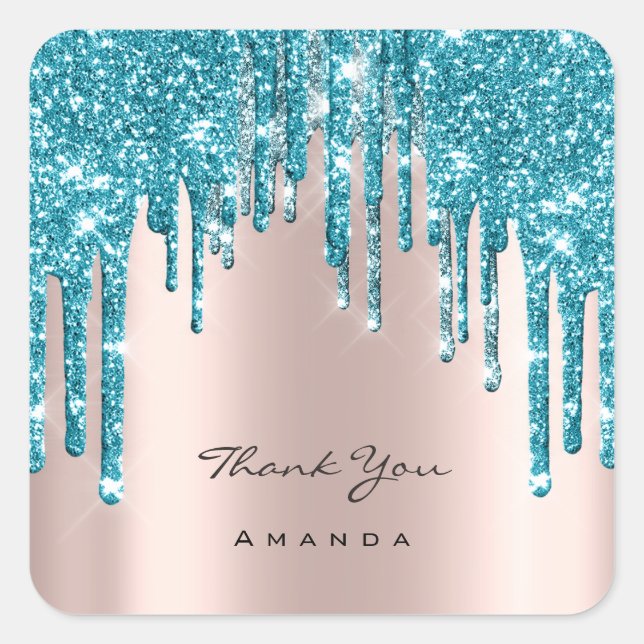 Thank You Name 16th Bridal Rose Glitter Teal Blue Square Sticker (Front)