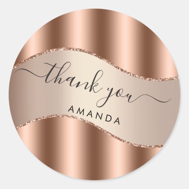 Thank You Name 16th Bridal Rose Gold Wedding Classic Round Sticker (Front)