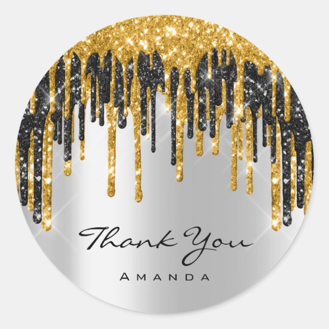 Thank You Name 16th Bridal Shower Gold Silver Classic Round Sticker (Front)