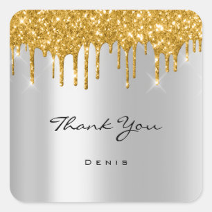 Thank You Name 16th Bridal Shower Gold Silver Square Sticker