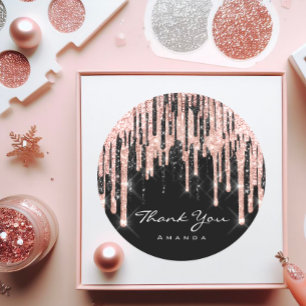 Thank You Name 16th Bridal Shower Rose Glitter Classic Round Sticker