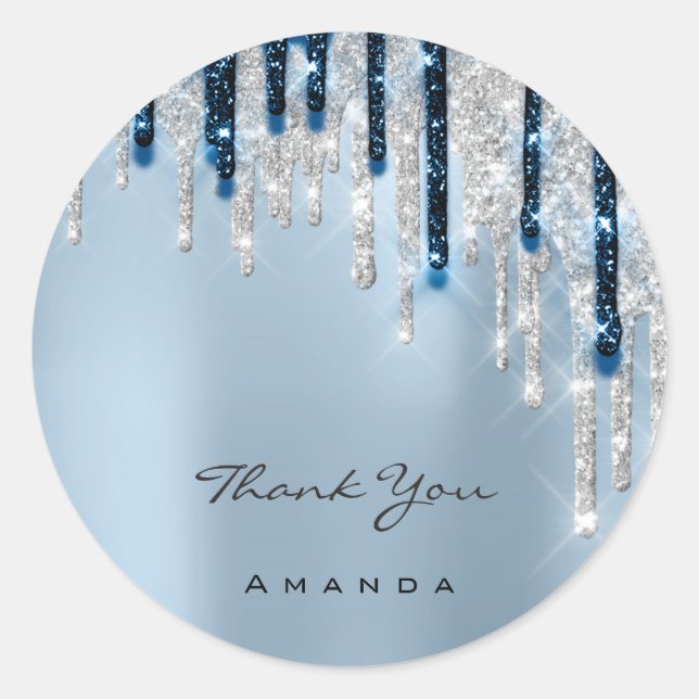 Thank You Name 16th Bridal Silver Glitter 3d Classic Round Sticker (Front)