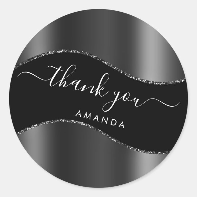 Thank You Name 16th Bridal Silver Grey Black White Classic Round Sticker (Front)