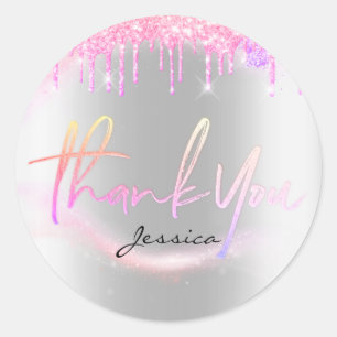 Thank You Name 16th Bridal Silver Pink Sparks Classic Round Sticker