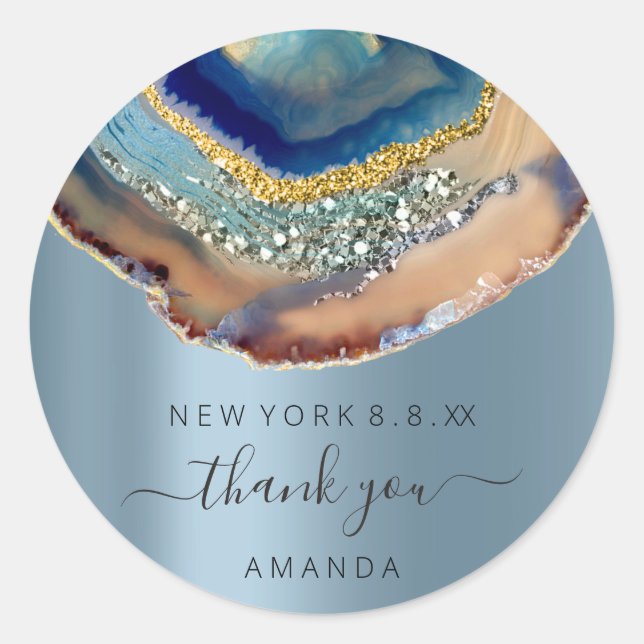 Thank You Name 16th Bridal Wedding Smoky Blue Navy Classic Round Sticker (Front)