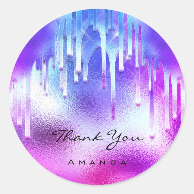 Thank You Name 16th Bride Holographic Drips Classic Round Sticker (Front)