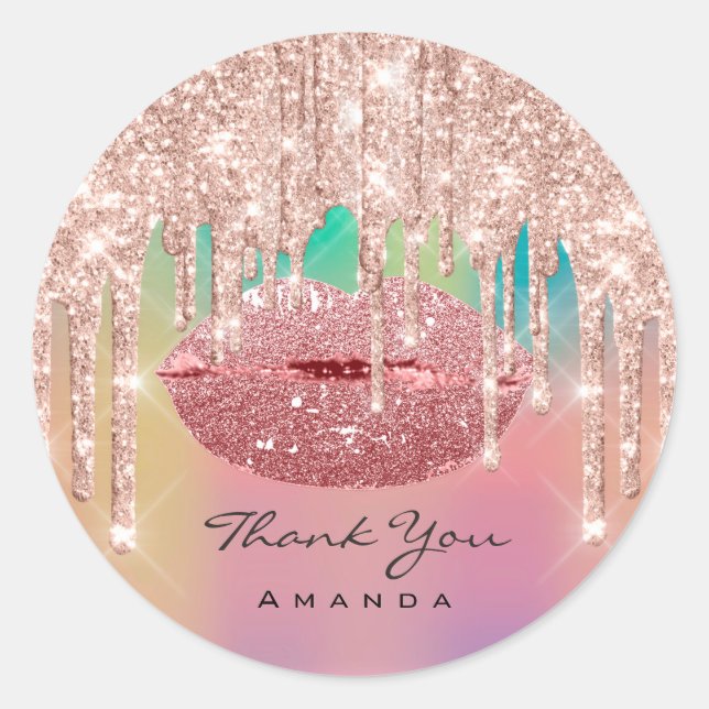 Thank You Name 16th Kiss Lips Rose Glitter Ombre Classic Round Sticker (Front)