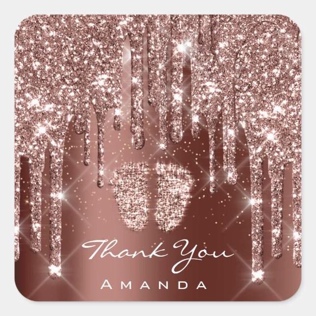 Thank You Name Baby Shower Confetti  Feet Brown Square Sticker (Front)