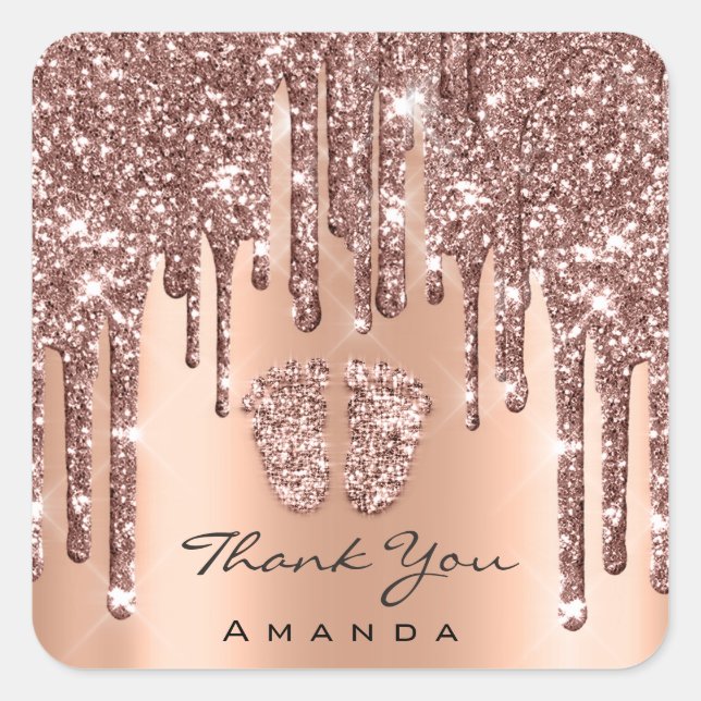 Thank You Name Baby Shower Rose Feet Copper Square Sticker (Front)