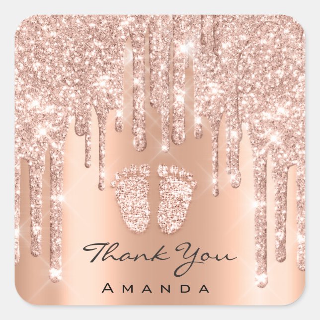 Thank You Name Baby Shower Rose Gold Feet Square Sticker (Front)