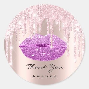 Thank You Name Bridal Pink Rose Purple Kiss Lips Classic Round Sticker