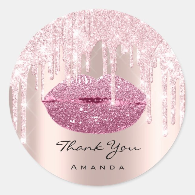 Thank You Name Bridal Pink Rose Sweet 16 Kiss Lips Classic Round Sticker (Front)