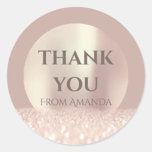 Thank You Name ClassyRose Blush Modern Lux Glitter Classic Round Sticker