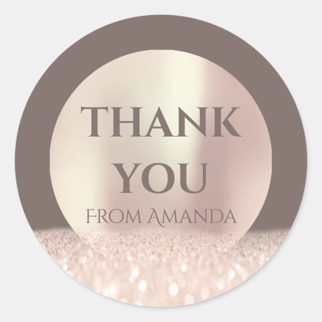 Thank You Name ClassyRose Blush Modern SkinGlitter Classic Round Sticker (Front)
