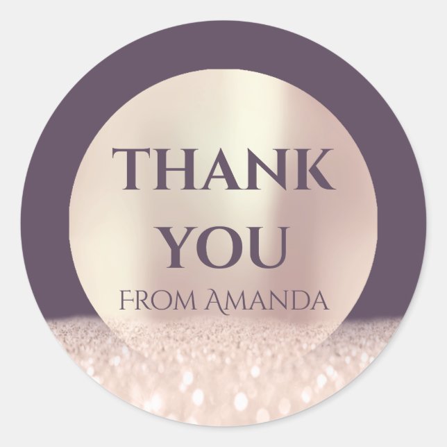 Thank You Name ClassyRose Blush Purple SkinGlitter Classic Round Sticker (Front)
