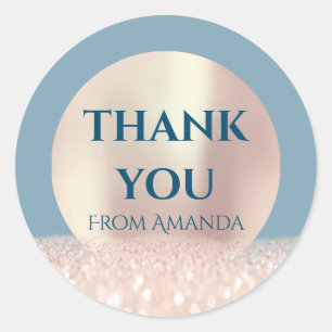 Thank You Name ClassyRose Blush Smoky Blue Glitter Classic Round Sticker