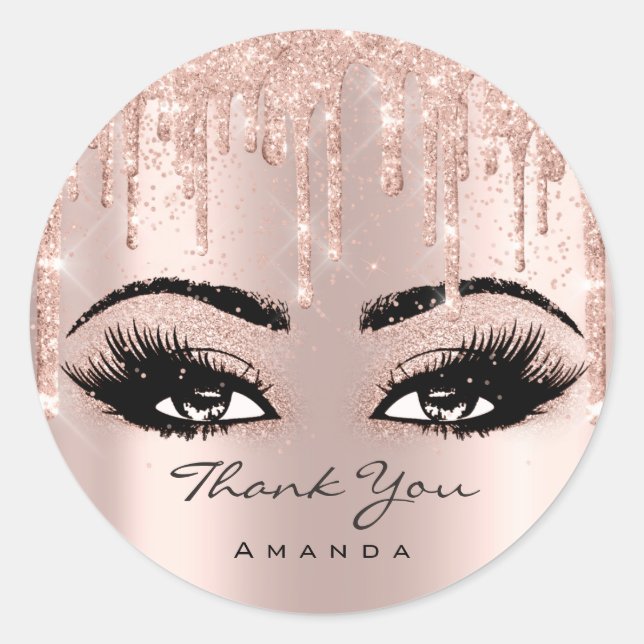 Thank You Name Confetti Rose Glitter Eyelash Classic Round Sticker (Front)