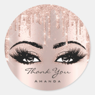 Thank You Name Confetti Rose Glitter Eyelash Classic Round Sticker