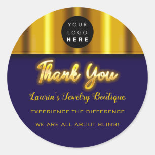 Thank You Name Custom Custom Logo Gold Blue Navy Classic Round Sticker