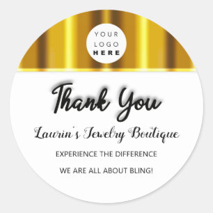 Thank You Name Custom Logo Gold White Classic Roun Round Sticker