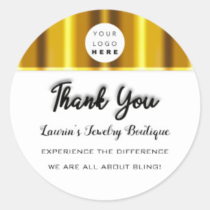Thank You Name Custom Logo Gold White Classic Round Sticker