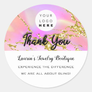 Thank You Name Custom Logo Holograph Glitter Classic Round Sticker