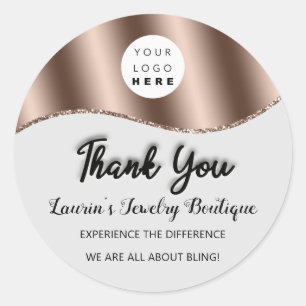 Thank You Name Custom Logo Rose Grey Classic Round Sticker