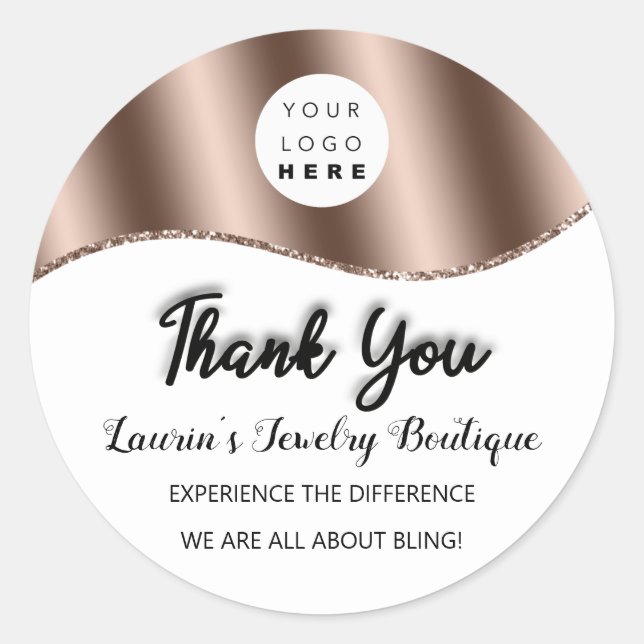Thank You Name Custom Logo Rose White Classic  Classic Round Sticker (Front)