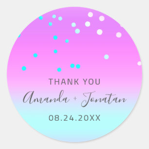 Thank You Name Date Blue  Gold Confetti Ombre Classic Round Sticker