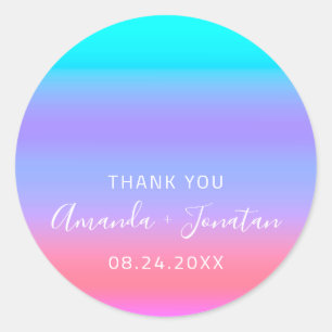 Thank You Name Date Blue Pink Aqua Pink Ombre  Classic Round Sticker