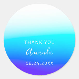 Thank You Name Date Sweet 16th Wedding Bridal Blue Classic Round Sticker