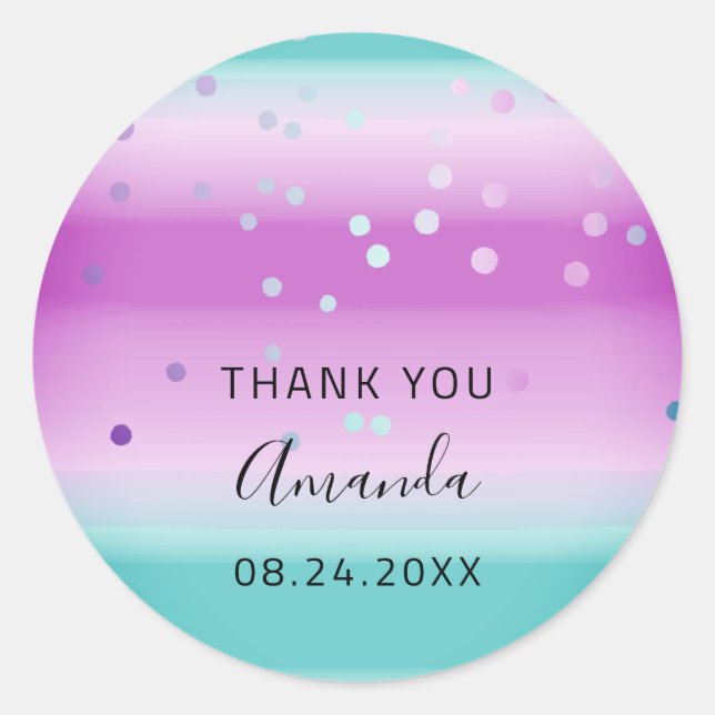 Thank You Name Date Sweet 16th Wedding Bridal Teal Classic Round Sticker (Front)
