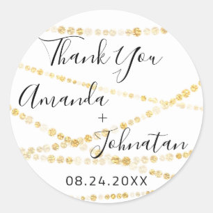 Thank You  Name Date White Gold Light White Classic Round Sticker