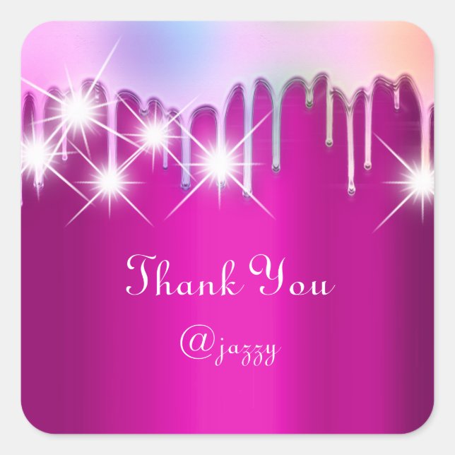 Thank You Name Drip Favour Holograph Pink Spark Square Sticker (Front)
