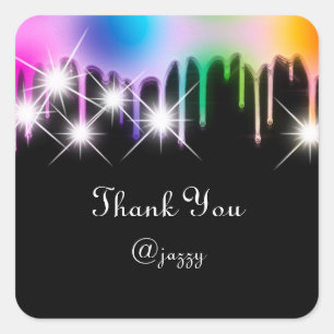 Thank You Name Drip Favour Holograph Rainbow Black Square Sticker