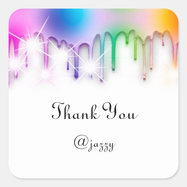 Thank You Name Drip Favour Holograph Rainbow Square Sticker (Front)