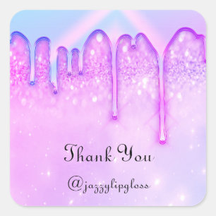 Thank You Name Drip Favour Pink Blue Glitter Square Sticker