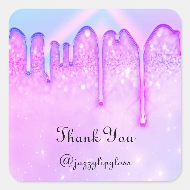 Thank You Name Drip Favour Pink Blue Glitter Square Sticker (Front)