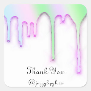 Thank You Name Drip Holographic Purple Green Square Sticker
