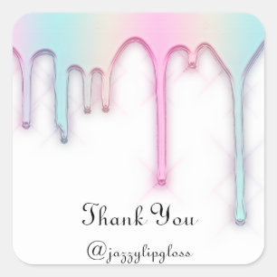Thank You Name Drip Holographic Rose White Square Sticker