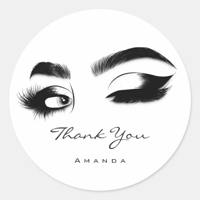 Thank You Name Eyelash Logo Black White  Classic Round Sticker (Front)